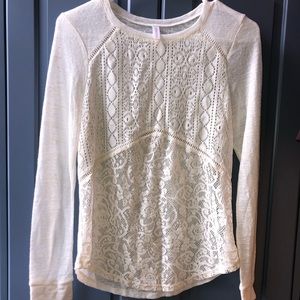 Long Sleeve Beige Lace Shirt
